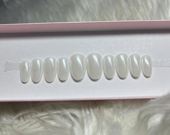 SNOW ANGEL: Milky White Chrome Press On Nails - short almond gel acrylic fake false glazed donut hailey bieber