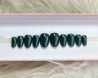 EMERALD: Dark Green Press On Nails -- fall autumn deep gel acrylic fake false short almond