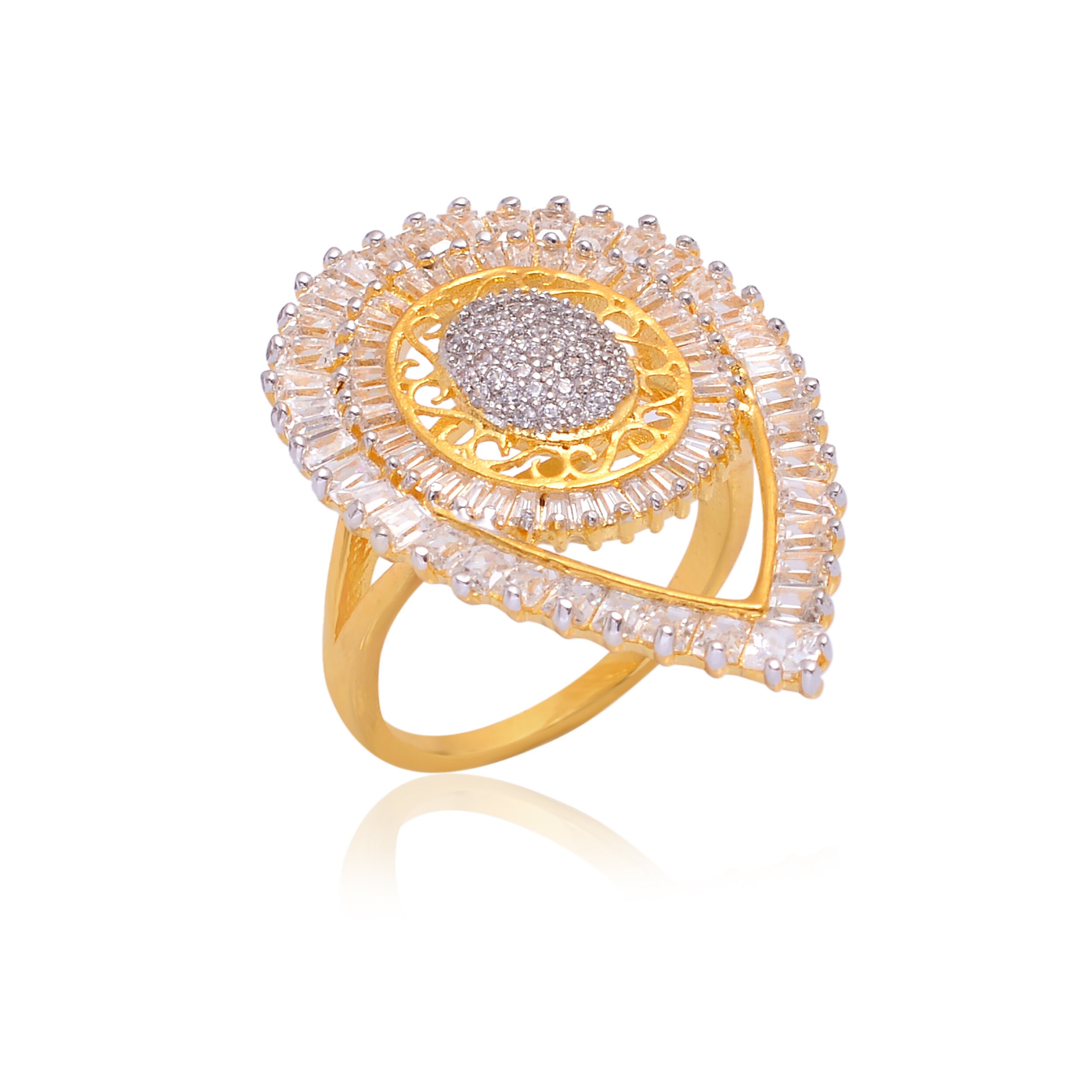 Teardrop Shaped Gemstone Studded Gold Ring Fashion Ring Etsy