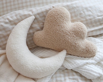 Boucle Moon and Cloud Decorative Cushions | Boucle Cushion | Moon Cushion | Cloud Cushion | Nursery Decor | Boucle Pillow | Baby Shower Gift