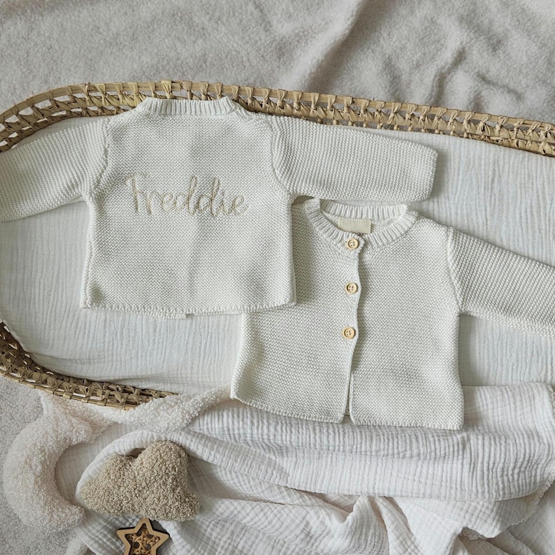 Personalised Knitted Baby Cardigan Organic Cotton Cardigan Name Knit