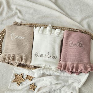 Personalised Knitted Frill Edge Baby Blanket | Pram Blanket | Organic Cotton Baby Blanket | Frill Blanket | Baby Shower Gift | New Baby Gift