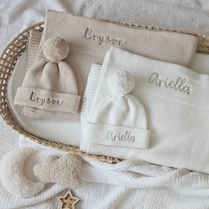 Personalized Baby Swaddle Blanket & Hat Set - Custom Name Newborn Gift For Boys & Girls
