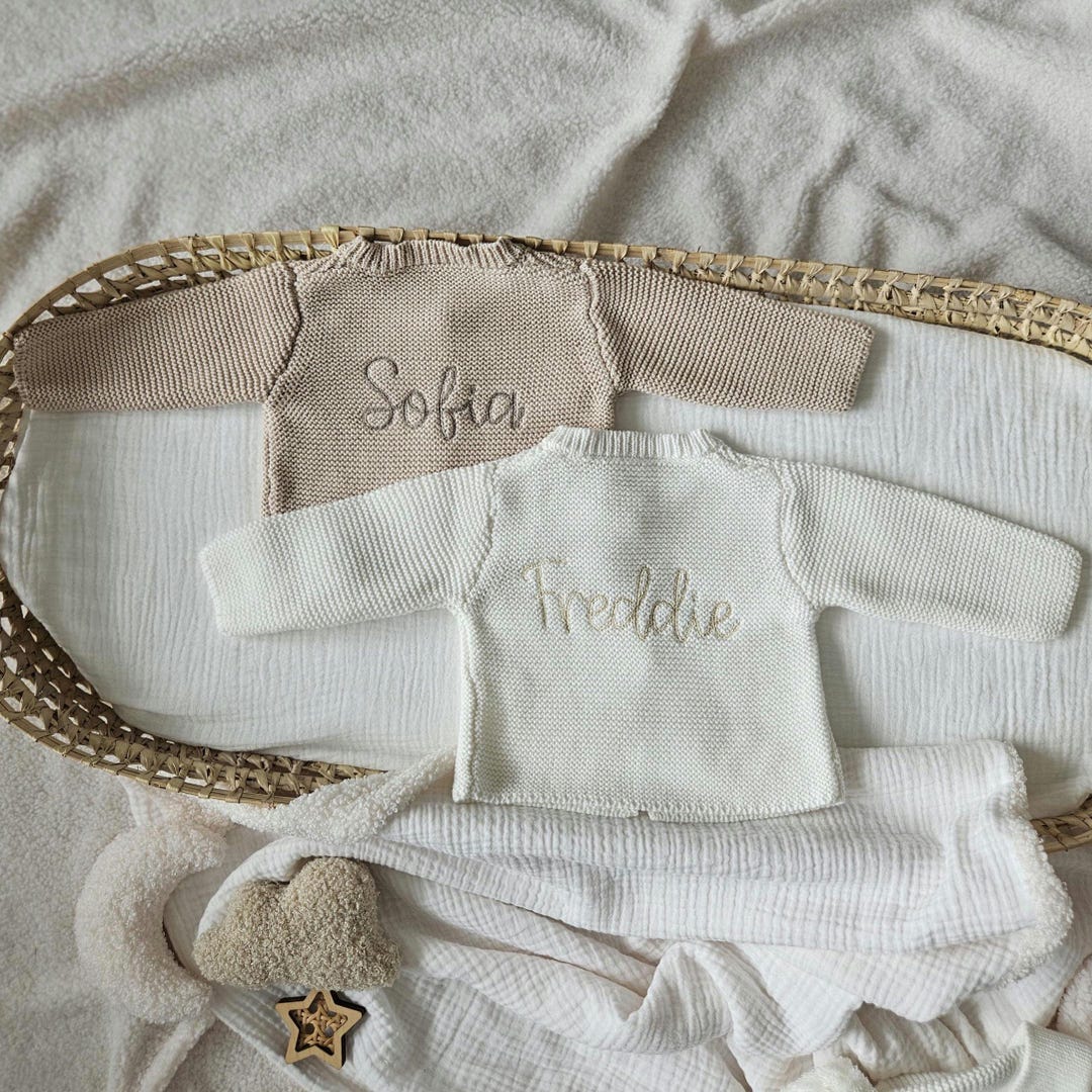 Personalised Knitted Baby Cardigan Organic Cotton Cardigan Name Knit