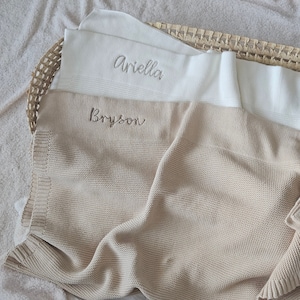 Personalised Knitted Baby Blanket | Pram Blanket | Organic Cotton Baby Blanket | Knit Nursery Blanket | Baby Shower Gift | New Baby Gift |