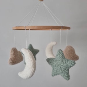 Bouclé Dreams Mobile | Boucle Star Cloud Moon Mobile | Boucle Mobile | Baby Shower Gift | Neutral Baby Mobile | Crib Mobile | Cot Mobile