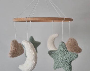 Bouclé Dreams Mobile | Boucle Star Cloud Moon Mobile | Boucle Mobile | Baby Shower Gift | Neutral Baby Mobile | Crib Mobile | Cot Mobile