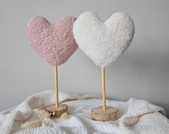 Boucle Love Heart on Stand | Real Wooden Stand | Decorations | Love Heart | Boucle | Bouclé | Hearts | Mothers Day Gift | Valentines Gift