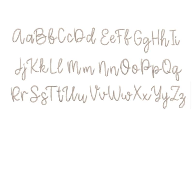 May include: A handwritten alphabet in a light brown color. The letters are written in a cursive style.