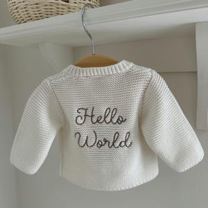 Personalised Knitted Baby Cardigan | Organic Cotton Cardigan | Name Knit Cardigan | Newborn Baby Clothes | Baby Shower Gift | New Baby Gift image 7