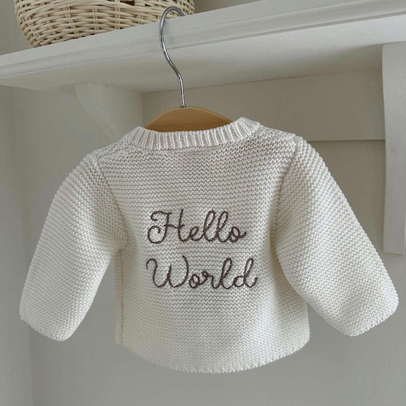 Personalised Knitted Baby Cardigan | Organic Cotton Cardigan | Name Knit Cardigan | Newborn Baby Clothes | Baby Shower Gift | New Baby Gift image 7