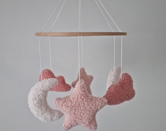 Boucle Dreams Mobile | Boucle Star Cloud Moon Mobile | Boucle Bear Mobile | Baby Shower Gift | Pink Baby Mobile | Crib Mobile | Cot Mobile