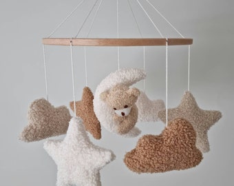 Boucle Baby Mobile | Bear Mobile | Boucle Moon Mobile | Baby Mobile | Baby Shower Gift | Neutral Baby Mobile | Crib Mobile | Cot Mobile