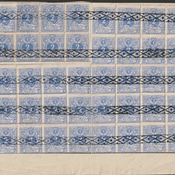 Belgium Belgique 1869 -1880 Definitive Issue Block of 50 Roller Cancelled