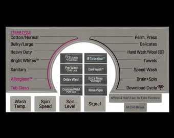 LG Model WM4270HVA Washer Sticker Sheet Labels / Decals  - for entire Control Panel - Waterproof