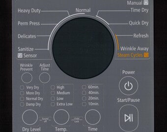 Samsung Model DV365ETBGSF & DV365GTBGSF Dryer Sticker Sheet Labels / Decals  - for entire Control Panel - Waterproof