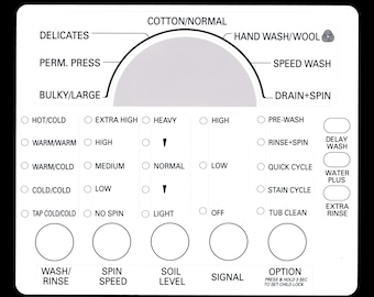 LG Model WM2140CW Washer Sticker Sheet Labels / Decals  - for entire Control Panel - Waterproof