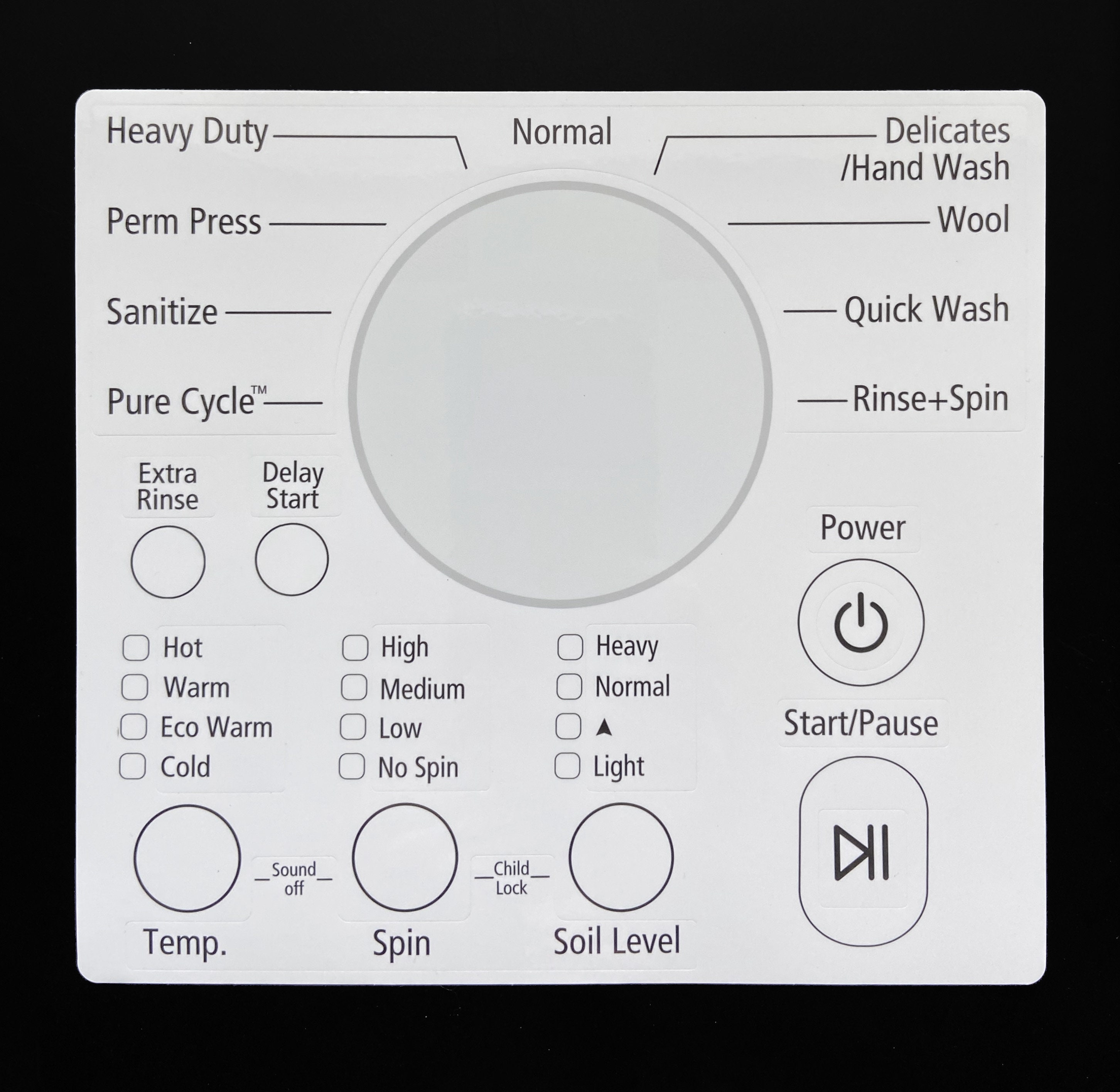 Samsung Model WF364BVBGWR Washer Sticker Sheet Labels / Decals - for entire Control Panel - Waterproof