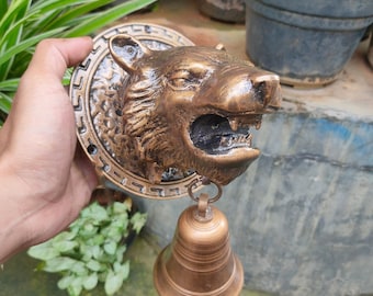 Timbre de puerta con cabeza de tigre - Timbre de pared de latón antiguo - Decoración rústica para el hogar - Timbre de entrada estilo vintage