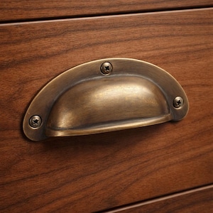 Antique Brass Cup Drawer Pulls 3-1/4" - Vintage Bin Pull Handles for Cabinets, Kitchen & Furniture 4 Pcs