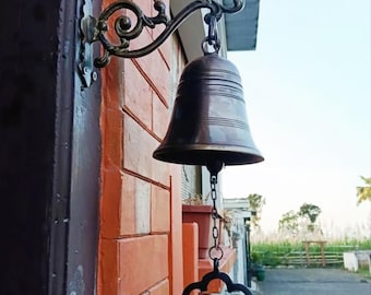 Solid Brass Doorbell, Vintage Style Wall Mounted Bell, Ornate Front Door Entrance Bell, Antique & Gold Finish