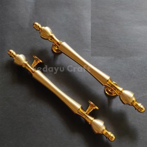 13.38 Inches Set 2 pcs Vintage Art Deco Classic Brass Door Handle Hardware Front Door / Entry Door / Cabinet