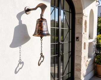 Antique Brass Wall Mounted Doorbell, Farmhouse Style Entryway Bell, Rustic Metal Hanging Chime, Minimalist Door Bell, Vintage Home Decor