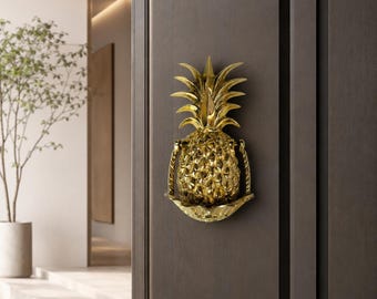 Solid Brass Pineapple Door Knocker, Heavy Duty Decorative Front Door Knocker, Luxury Housewarming Gift, Polished Brass Entryway Decor