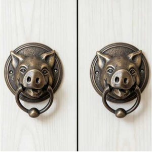Antique Brass Pig Door Knocker Pull Handle | Rustic Farmhouse Pig Head Door Handle | Front Entry Door Decor | 1 Pc
