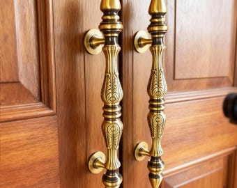 "Paar 17 ""Antik Messing Türgriffe - Große Eingangsgriffe im viktorianischen Stil - Luxus Torbeschläge aus massivem Messing - Vintage Art Deco Tür."