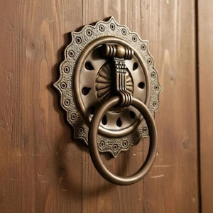 Antique Brass Door Knocker - 5.5" Ornate Sunburst Gate Pull - Solid Brass Entryway Decor for Rustic & Boho Homes