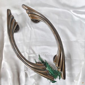 16.53 Inches Pair of Vintage Antique Fan Carve Entry Door Pull Handle Solid Brass Door Decor | Front door handle