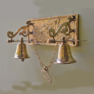 Vintage Bell Gate Front Door Antique Two Ringing Bell knock Door, Wall Art Door Bell, Iron Bell, Hanging Doorbell Solid Brass Puppet Relief