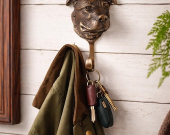Messing muurhaak bokser - vintage stijl massief messing kleerhanger voor hal - hondenliefhebber cadeau - zware decoratieve muurhaak 6 inch