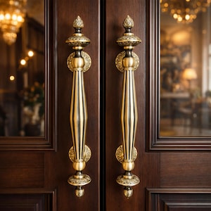 Pair of 20" Extra Large Antique Brass Door Handles - Heavy Duty Grand Entrance Pulls - Luxury Solid Brass Hardware - Vintage Door Decor
