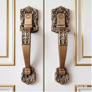 Victorian Style Antique Brass Door Handles - Ornate Entrance Pulls, Set of 2