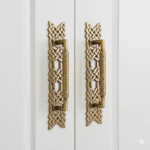 Vintage Celtic Knot Door Handle Set - Solid Brass Door Pulls - Antique Bronze Entryway Hardware - Handmade Braided Rope Design 10"