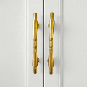 Pair of 13" Gold Bamboo Mix Brass Door Handles - Minimalist Zen Style Door Pulls - Japandi Home Entryway Decor