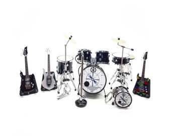 DREAM THEATER Miniature Drum and Guitars Scale 1:12 for Display and Gift for Table Decoration Or Music Gifts