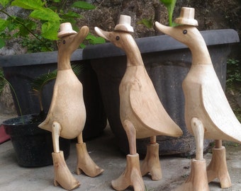 10 Pcs Wooden Ducks Ornament Indoor Or Outdoor Made of Bamboo Root With Boots and Hat, Not Painted 9.84 Inches