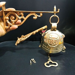 Antique Brass Bell Hanger, Brass Bell Wall, Solid Brass Doorbell, Handmade Bell, Bell Ornaments, Hanging Bells, Brass Bell for Door [DH117]