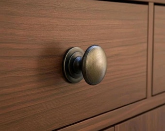 Juego de 4 pomos redondos de latón antiguo para cajón - Tiradores clásicos con forma de hongo - Herrajes para muebles de tocador, cocina y alacena - 3 cm