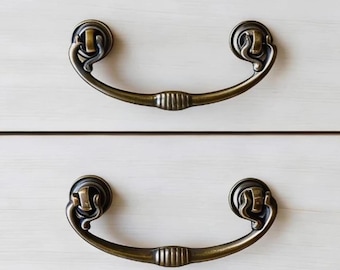 4 PCS Solid Brass Drawer Pulls Antique Brass Cabinet Handles 3.34 Inch Dresser Knobs Vintage Furniture Hardware with Screws