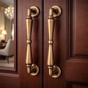 Antique Brass Spindle Door Handle Set - 12" Solid Brass "Telephone Style" Pulls - Vintage French Country Door Hardware