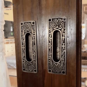 Antique Solid Brass Sliding Door Pulls - Pair of Victorian Recessed Flush Handles for Barn Doors, Pocket Doors & Cabinets