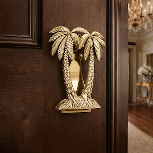 Solid Brass Palm Tree Door Knocker - Tropical Entryway Decor - Coastal Style Front Door Hardware - Beach House Warming Gift