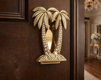 Solid Brass Palm Tree Door Knocker - Tropical Entryway Decor - Coastal Style Front Door Hardware - Beach House Warming Gift