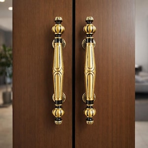 Par de manijas de puerta de latón antiguo de lujo - Tiradores de estilo victoriano vintage de 38 cm - Herrajes de entrada de latón macizo para puertas dobles
