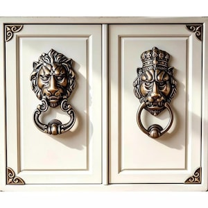 Set of 2 Brass Lion Door Knockers and Pull Handles, Decorative Animal Door Knocker, Vintage Brass Lion Head Handle, Luxury Front Door Decor