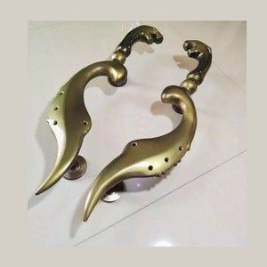 19.68 Inches Pair of Ethnic Kujang/Dagger Door Handle, Antique Kujang Entry Door Handle Cabinet Cupboard Grab Pull Solid Brass [DH059]
